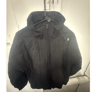 Women's Black Quilted Full Zip Hooded Puffer Jacket Long Sleeve Size S